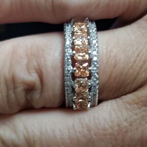 STERLING SWAROVSKI SALMON STONE RING SZ 7